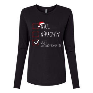 Nice Naughty Left Unsupervised Christmas List Santa Claus Womens Cotton Relaxed Long Sleeve T-Shirt