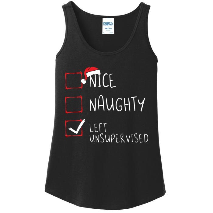 Nice Naughty Left Unsupervised Christmas List Santa Claus Ladies Essential Tank