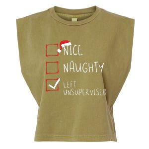 Nice Naughty Left Unsupervised Christmas List Santa Claus Garment-Dyed Women's Muscle Tee