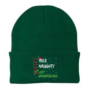 Nice Naughty Left Unsupervised Christmas List Knit Cap Winter Beanie