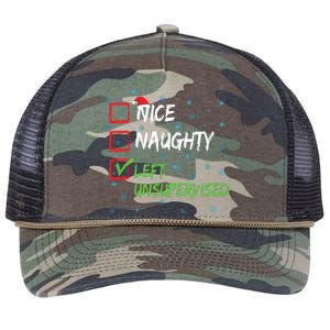 Nice Naughty Left Unsupervised Christmas List Retro Rope Trucker Hat Cap