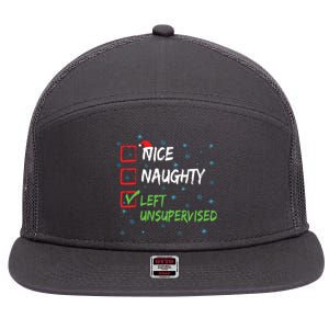 Nice Naughty Left Unsupervised Christmas List 7 Panel Mesh Trucker Snapback Hat