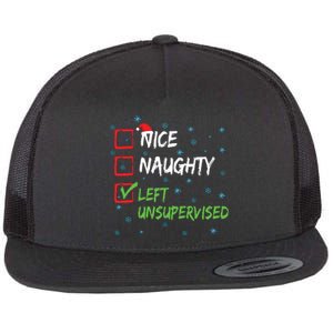 Nice Naughty Left Unsupervised Christmas List Flat Bill Trucker Hat