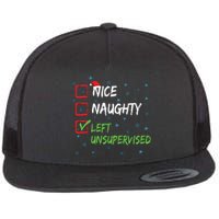 Nice Naughty Left Unsupervised Christmas List Flat Bill Trucker Hat