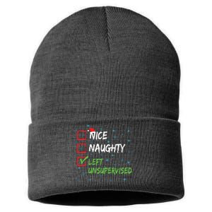 Nice Naughty Left Unsupervised Christmas List Sustainable Knit Beanie