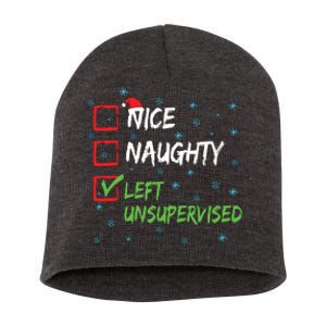 Nice Naughty Left Unsupervised Christmas List Short Acrylic Beanie