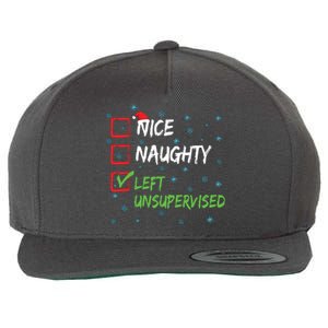 Nice Naughty Left Unsupervised Christmas List Wool Snapback Cap