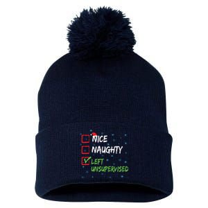 Nice Naughty Left Unsupervised Christmas List Pom Pom 12in Knit Beanie