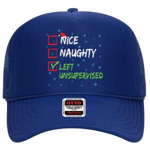 Nice Naughty Left Unsupervised Christmas List High Crown Mesh Back Trucker Hat