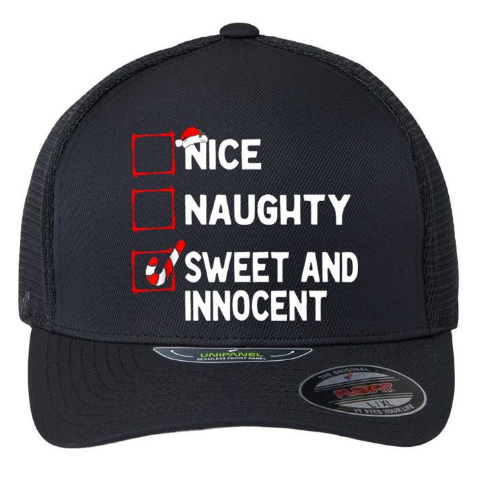 Naughty Nice List Sweet Innocent Christmas List Santa Claus Flexfit Unipanel Trucker Cap