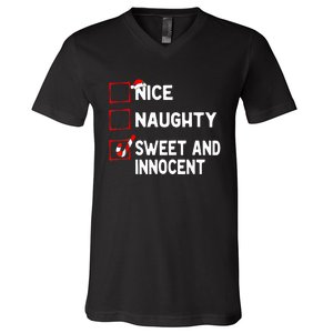 Naughty Nice List Sweet Innocent Christmas List Santa Claus V-Neck T-Shirt