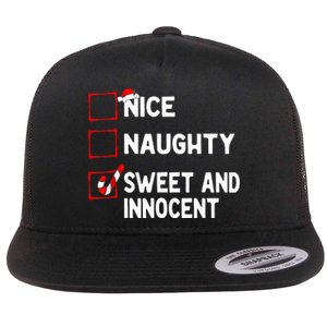 Naughty Nice List Sweet Innocent Christmas List Santa Claus Flat Bill Trucker Hat