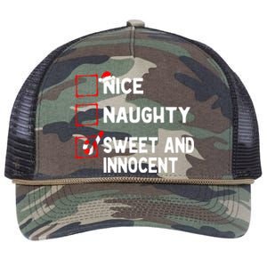 Naughty Nice List Sweet Innocent Christmas List Santa Claus Retro Rope Trucker Hat Cap