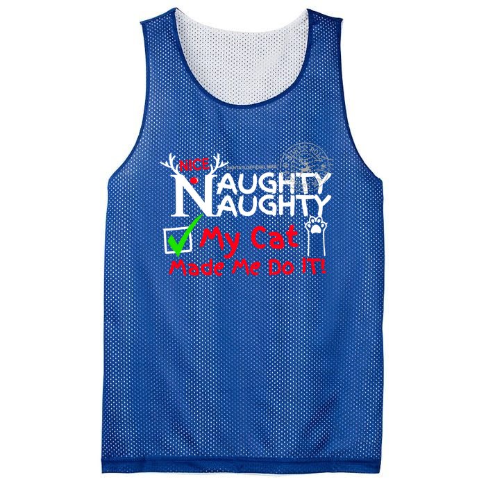 Nice Naughty List My Cat Kitten Made Me Do It Christmas Crew Gift Mesh Reversible Basketball Jersey Tank