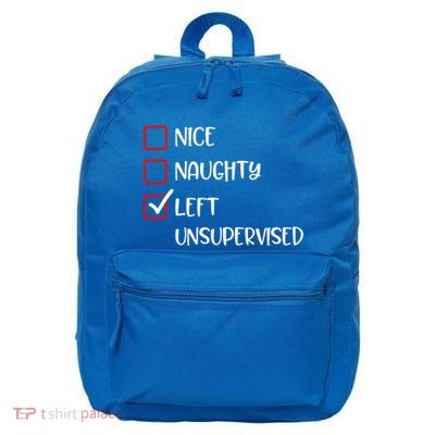 Nice Naughty Left Unsupervised Santas List Humor Christmas Gift 16 in Basic Backpack