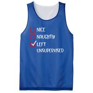 Nice Naughty Left Unsupervised Santas List Humor Christmas Gift Mesh Reversible Basketball Jersey Tank