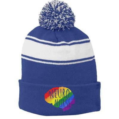 Neuro Nurse Lgbt Brain Cute Gift Stripe Pom Pom Beanie