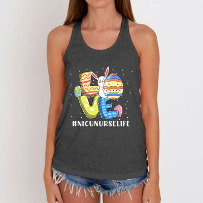 NICU NURSE LIFE Love Easter Day Bunnies Cute Rabbit Eggs Women's Knotted Racerback Tank