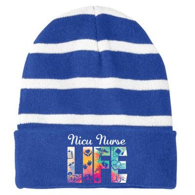 Nicu Nurse Life Watercolor Neonatal Icu Nursing Great Gift Striped Beanie with Solid Band