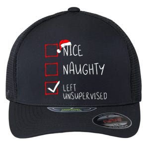 Nice Naughty Left Unsupervised Christmas List Santa Claus Flexfit Unipanel Trucker Cap