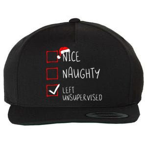 Nice Naughty Left Unsupervised Christmas List Santa Claus Wool Snapback Cap