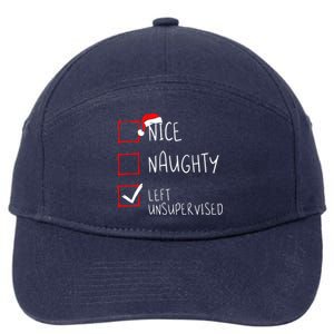 Nice Naughty Left Unsupervised Christmas List Santa Claus 7-Panel Snapback Hat