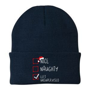 Nice Naughty Left Unsupervised Christmas List Santa Claus Knit Cap Winter Beanie