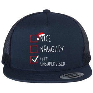 Nice Naughty Left Unsupervised Christmas List Santa Claus Flat Bill Trucker Hat