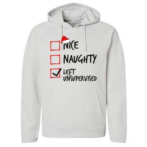 Nice Naughty List Left Unsupervised Funny Christmas Family Performance Fleece Hoodie