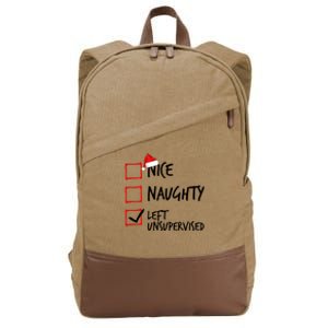 Nice Naughty List Left Unsupervised Funny Christmas Family Cotton Canvas Backpack