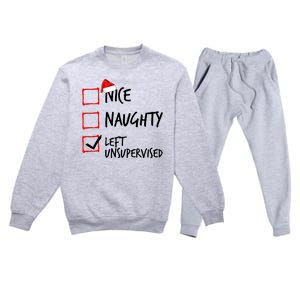 Nice Naughty List Left Unsupervised Funny Christmas Family Premium Crewneck Sweatsuit Set