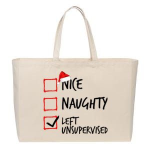 Nice Naughty List Left Unsupervised Funny Christmas Family Cotton Canvas Jumbo Tote