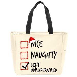 Nice Naughty List Left Unsupervised Funny Christmas Family Zip Tote Bag