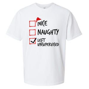 Nice Naughty List Left Unsupervised Funny Christmas Family Sueded Cloud Jersey T-Shirt