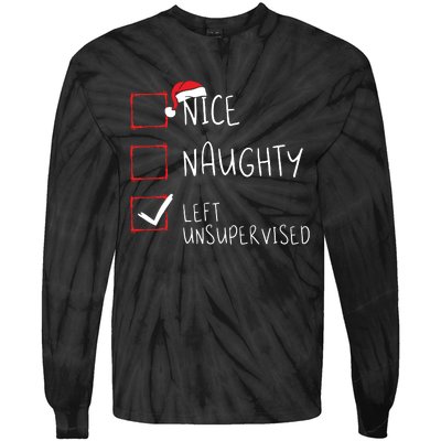 Nice Naughty Left Unsupervised Christmas List Santa Claus Tie-Dye Long Sleeve Shirt