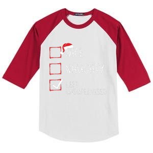 Nice Naughty Left Unsupervised Christmas List Santa Claus Kids Colorblock Raglan Jersey