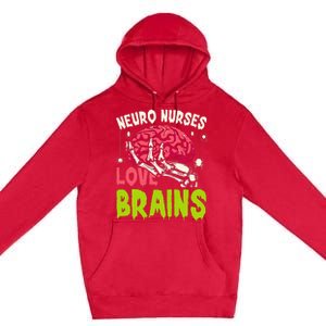 Neuro Nurses Love Brains Skeleton Halloween Nurse Premium Pullover Hoodie