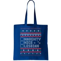 Naught Nice Lesbian Pride Funny Ugly Christmas Theme Party Gift Tote Bag