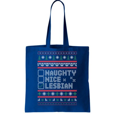 Naught Nice Lesbian Pride Funny Ugly Christmas Theme Party Gift Tote Bag