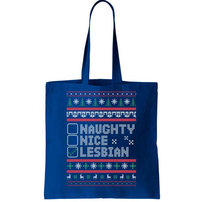 Naught Nice Lesbian Pride Funny Ugly Christmas Theme Party Gift Tote Bag