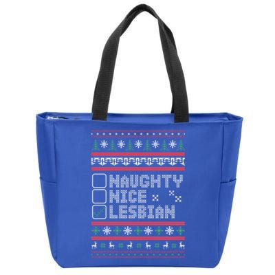 Naught Nice Lesbian Pride Funny Ugly Christmas Theme Party Gift Zip Tote Bag