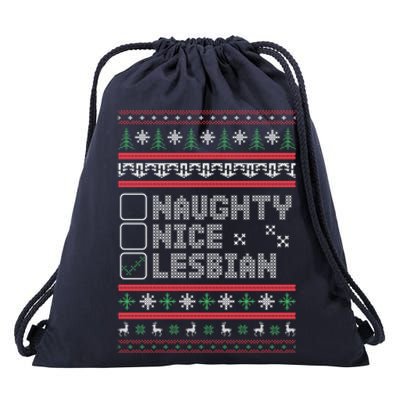 Naught Nice Lesbian Pride Funny Ugly Christmas Theme Party Gift Drawstring Bag