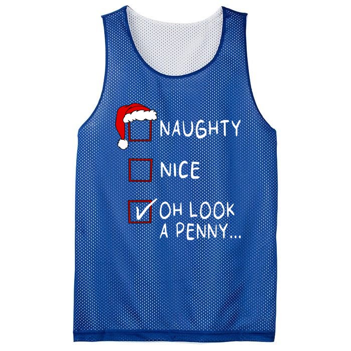 Naughty Nice List Oh Look A Penny Xmas Christmas Funny Gift Mesh Reversible Basketball Jersey Tank