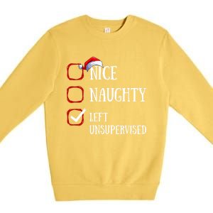 Nice Naughty Left Unsupervised Christmas List Santa Claus Meaningful Gift Premium Crewneck Sweatshirt