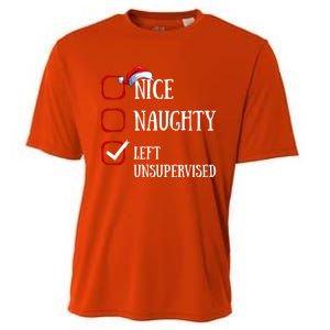 Nice Naughty Left Unsupervised Christmas List Santa Claus Meaningful Gift Cooling Performance Crew T-Shirt