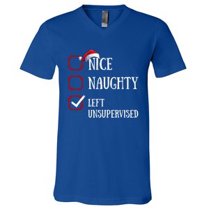 Nice Naughty Left Unsupervised Christmas List Santa Claus Meaningful Gift V-Neck T-Shirt