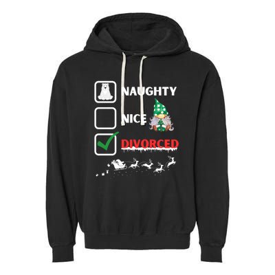 Naughty Nice List Funny Christmas Santa Gnome Garment-Dyed Fleece Hoodie