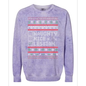 Naught Nice Lesbian Pride Funny Ugly Christmas Theme Party Gift Colorblast Crewneck Sweatshirt