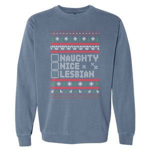 Naught Nice Lesbian Pride Funny Ugly Christmas Theme Party Gift Garment-Dyed Sweatshirt