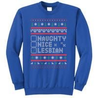 Naught Nice Lesbian Pride Funny Ugly Christmas Theme Party Gift Sweatshirt